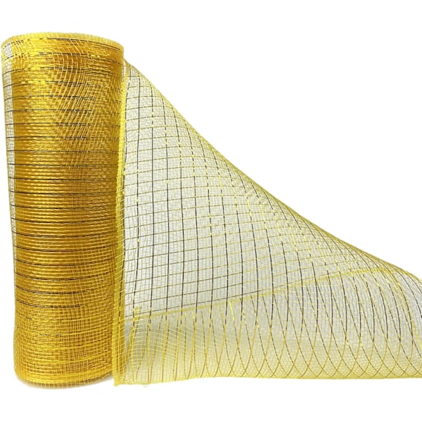 10\" Guld Dekor Nätband 10 Yards Polyband med Metallfolie för Kransar,