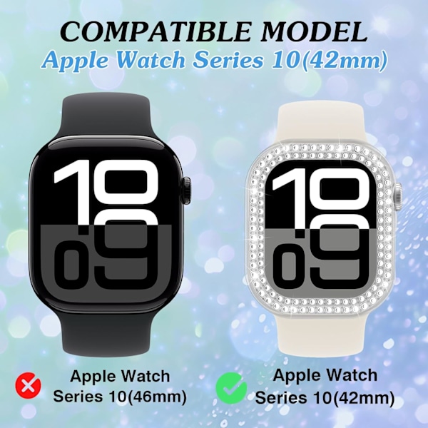 2-pack Bling Klockfodral Kompatibelt för Apple Watch Series 10 42mm, Glitter Dubbla Diamanter & Hårt PC Anti-Repskyddsfodral för iWatch S10 42mm