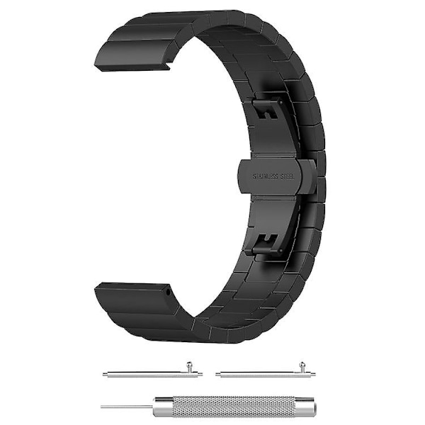 Til Garmin Forerunner 245 Rustfrit Stål Urrem & Sommerfuglespænde FEM Black