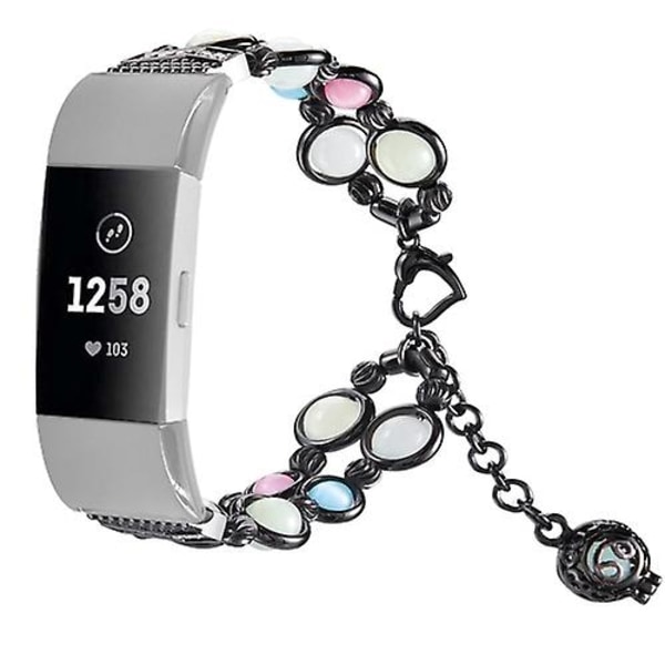 Til Fitbit Charge 5 Agat Lysende Perle Stålarmbånd LZD Black