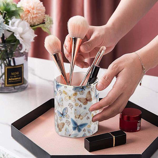 Jwest n-hållare, Cermic Shiny Gold Grphic Butterfly Pttern ncil Cup för flickor barn kvinnor Durble Stnd Desk Orgnizer Mkeup Brush Holder Butterfly