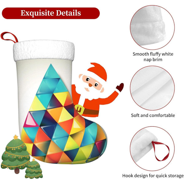 Färgglada Triangeltryck Julstrumpor Xmas Ornament Kaminhängande Julstrumpor för Familj Semester Xmas Party Dekorationer 45 cm