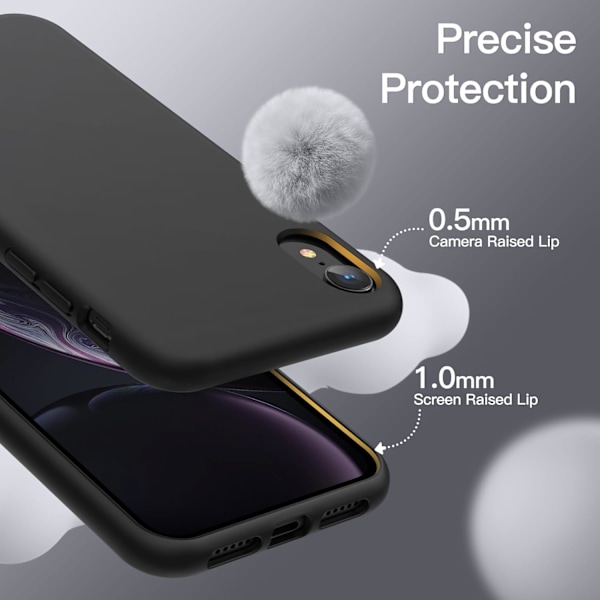 Silikonskal för iPhone XR, 6,1-Ih, Siy-Mjuk Fullkroppsskyddande Skal, Stötsäkert Skydd med Mikrofiberfoder (Svart) Svart
