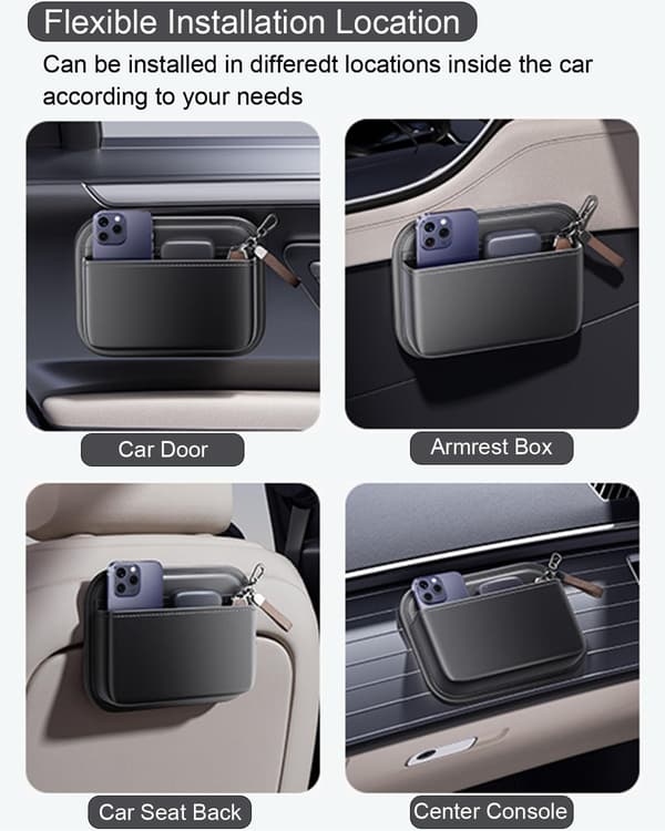 Bilopbevaringstaske til føreren, Lille billomme-organizer til bilsæder, døre og konsoller, PU-læder