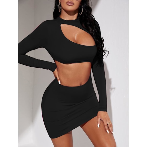 Romwe Dam Sexy Cutout Ståkrage Långärmad Miniklänning Festklubb Kort Pennkjol