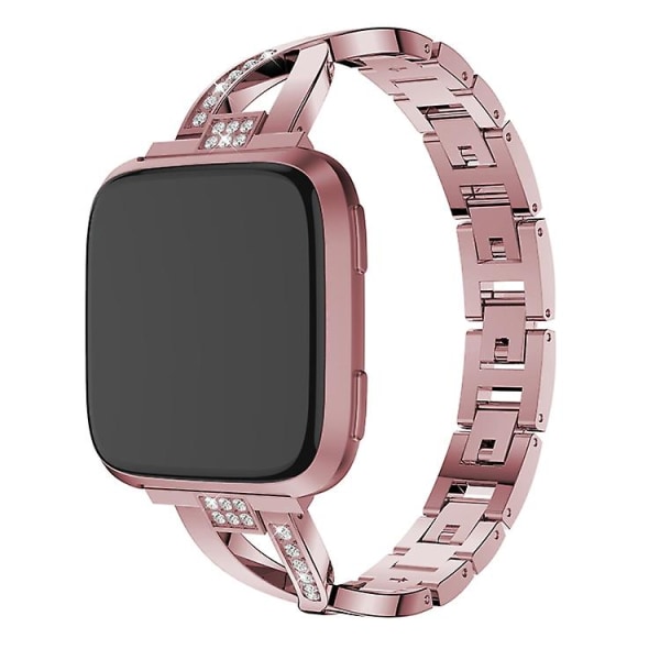 X-formad diamantprydd massivt armband i rostfritt stål för Fitbit Versa Lite SOM Pink