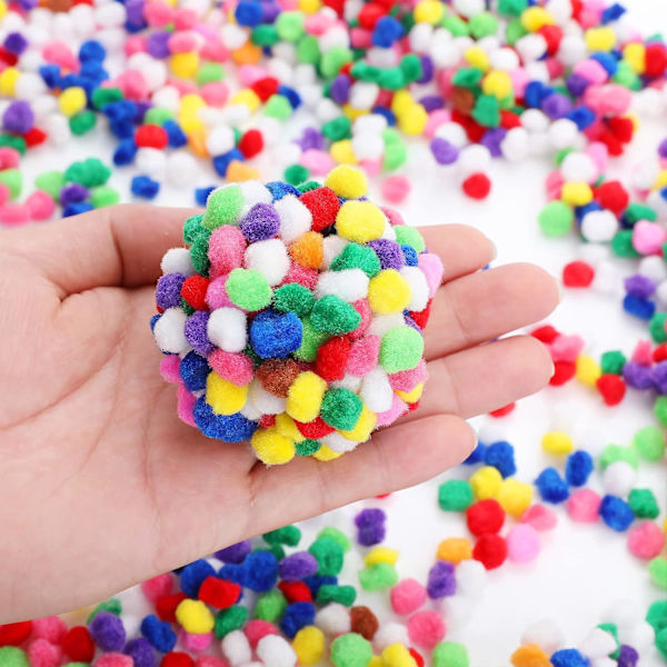 1000 st Pompoms för pyssel - Flerfärgade regnbågsfärgade pompombollar