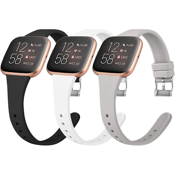 Tynde silikone remme til Fitbit Versa 2 (sort/hvid/grå, lille)