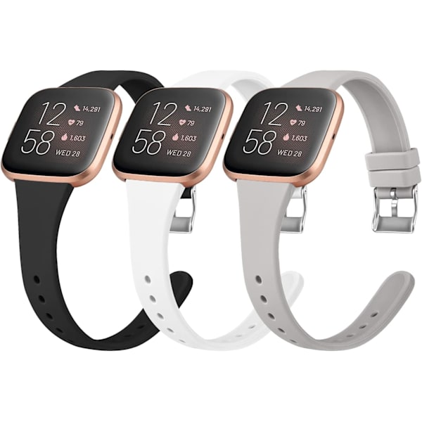 Tynne silikonremmer for Fitbit Versa 2 (svart/hvit/grå, liten)