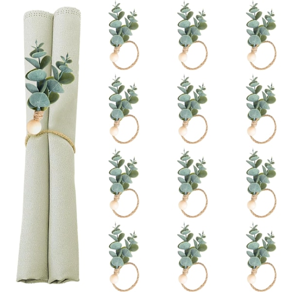 Definierade Deco Servettringar Set om 12, Rustik Lantgård Servettringar Eucalyptus