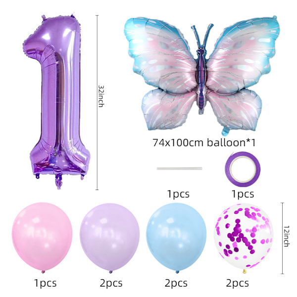 Fjärilsformad aluminiumsiffra set födelsedagsfest dekoration