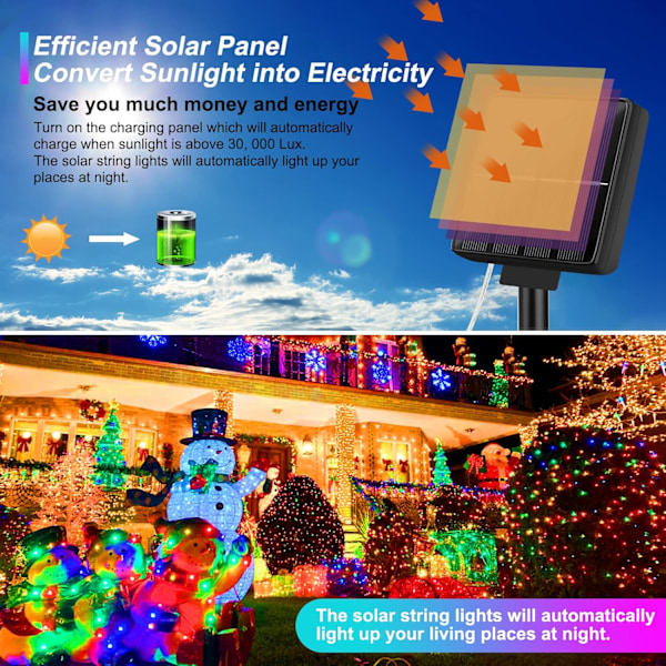4-pack solcellslampor för utomhusbruk 288FT, var och en 72FT 200 LED solcellslampor flerfärgade ljusslingor vattentäta, 8 lägen RGB blinkande lampor för