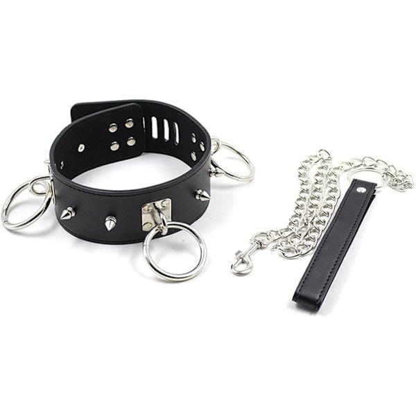 Halsbånd Choker med snor, Punk blødt læder justerbar Choker, O-ring hals
