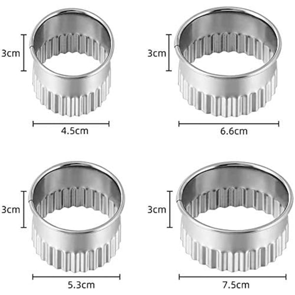 4 stk. Kakeform - Rustfritt stål Sirkel Scone Cutter Set