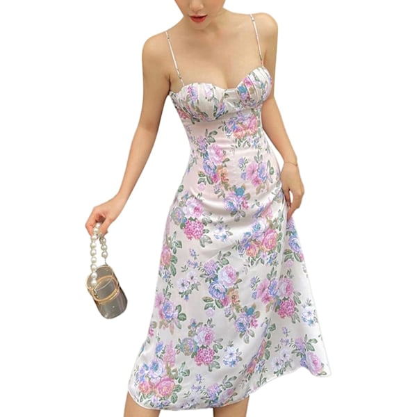 Boho Blommig Långklänning för Kvinnor Y2k Spaghetti Rem Bodycon Långklänning Blomma