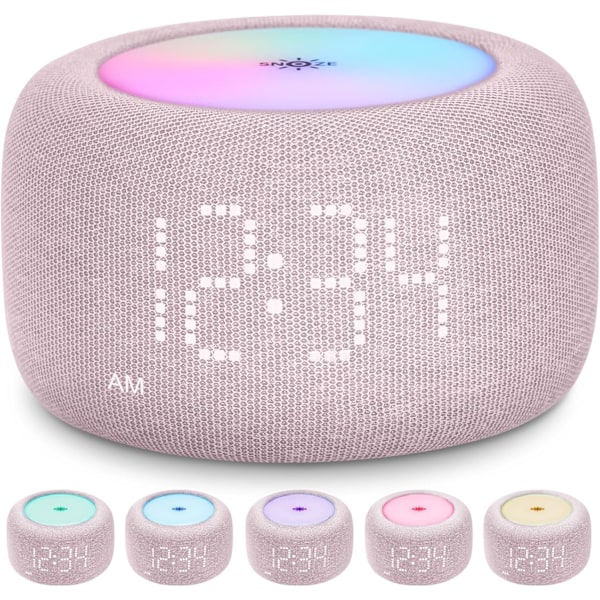 Väckarklocka & Nattlampa 2-i-1, Dubbel Alarm, 10 Färger Nattlampa, 8 Alarm Ljud, Snooze, 20-Nivå Volymkontroll Dimbar Digital Väckarklocka