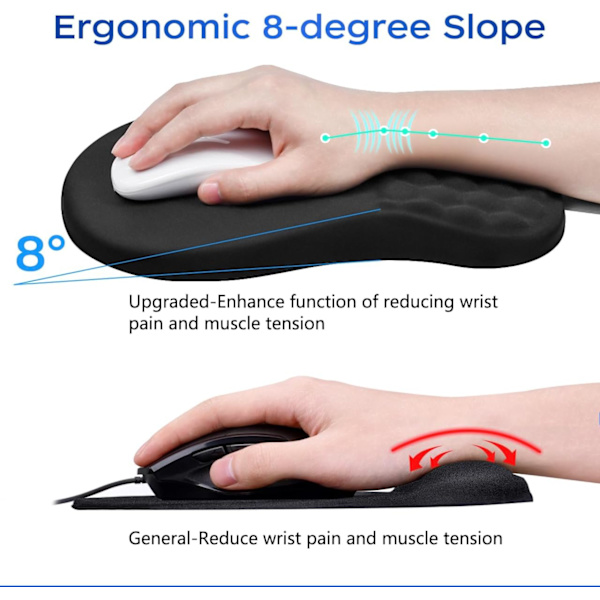 Ergonomiskt handledsstöd för musmatta med massagedesign, handledsstöd i minnesskum för smärtlindring, musmatta med halkfri PU-bas, musmattor för trådlöst