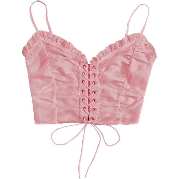 Kvinde Plus Størrelse Snøre V-hals Rynket Ryg Crop Cami Tank Top Camisole