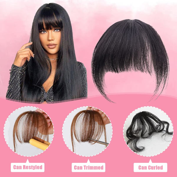 Bangs hårklämma i Bangs äkta människohår extensions naturlig svart