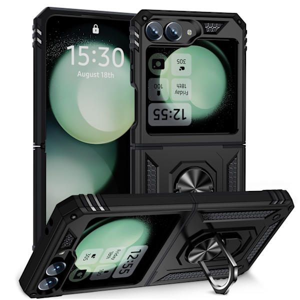 Passar till SAM Z Flip 6 Sergeant upp och ner vikbar mobiltelefonfodral Samsung magnetiskt fäste fallskydd black