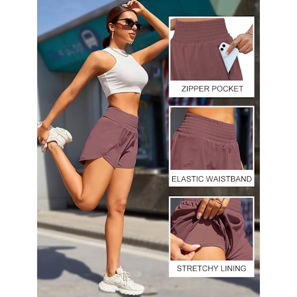 Kvinners atletiske shorts med høy midje, løpeshorts med lomme, sporty shorts til trening