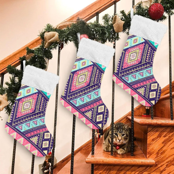 Julklapp, personliga julklappsstrumpor 2-pack Bohemisk Mandala Aztec Rosa 18 tum Julstrumpor Hängande Ornament Kamin för träd