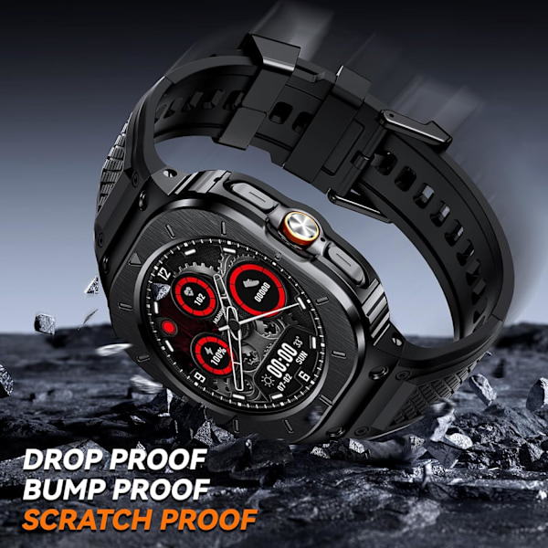 Silikone Rem med Rustfrit Stål Etui Kompatibel med Galaxy Watch Ultra 47mm Remme Beskyttende Etui til Mænd (Sort) Sort/Sort