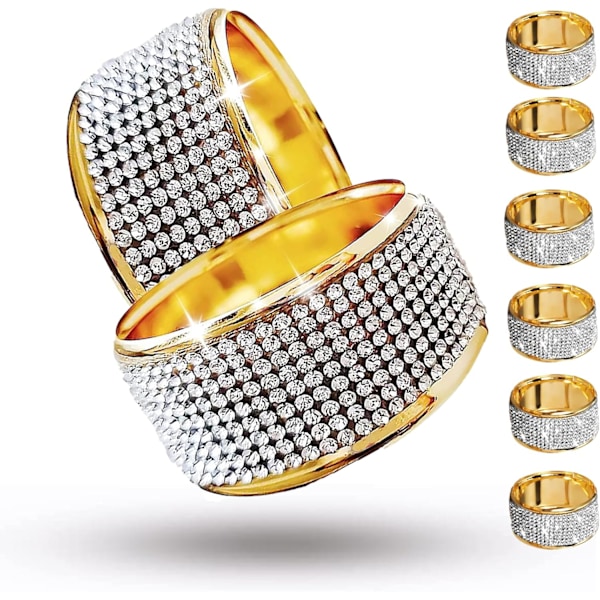 Silver Napkin Rings Set of 6 - Gold Napkin Ring with Sliver Diamond Rhinestone,