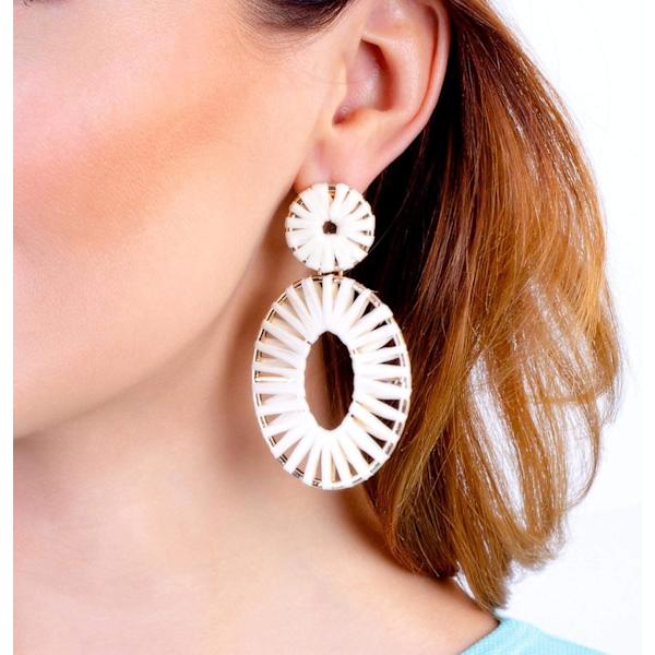 Raffia Tassel Hoop Drop Øredobber Håndlaget Mote Statement Smykker
