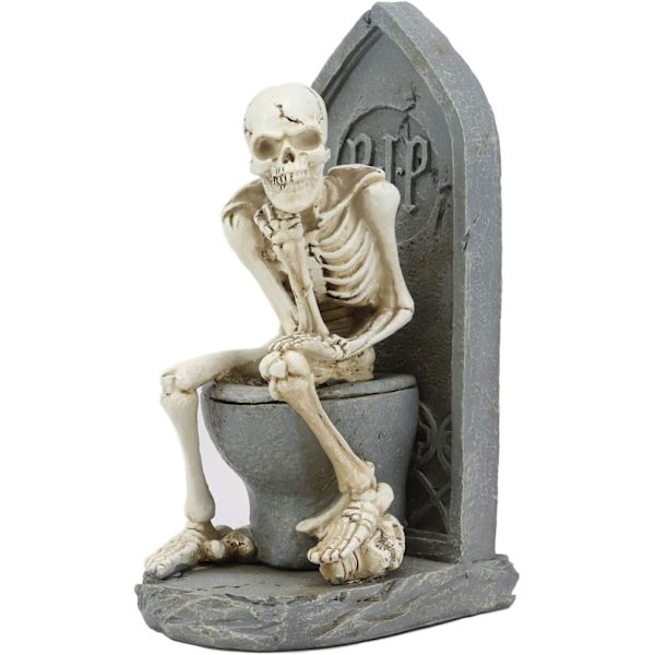 Ebros Vila i frid förstoppad skelett sitter på kyrkogårdstoalett i Le Penseur Thinker Pose Staty 8,75\" H     Ossuary Macabre Decor []