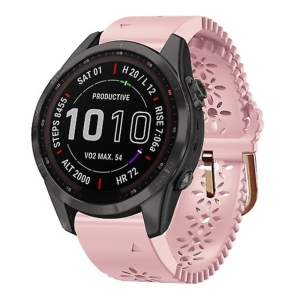 För Garmin Fenix ​​7s Sapphire Solar 20mm Lady's Silicone Watch Band With Lace Punch DUM Pink