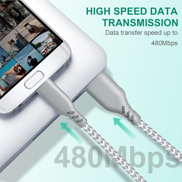 USB C-laderkabel 1FT 3FT 6FT 10FT ledning for Samsung Galaxy S21 S22