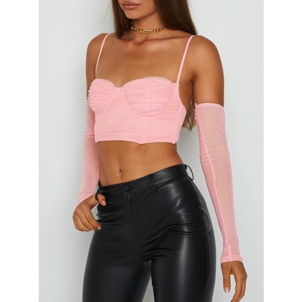 Kvinners Sexy Halter Off The Shoulder Lang Arm Mesh Bustier Corsert Crop Top