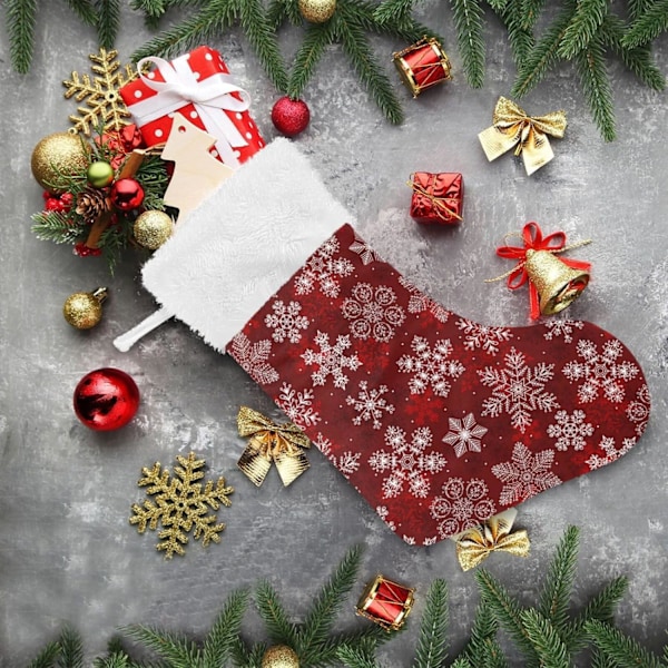 Jule-Strømpe, Personlige Jule-Strømper 2-pak Rød Jul Hvide Snefnug 45,7 cm Jule-Strømper Hængende Ornament Pejs