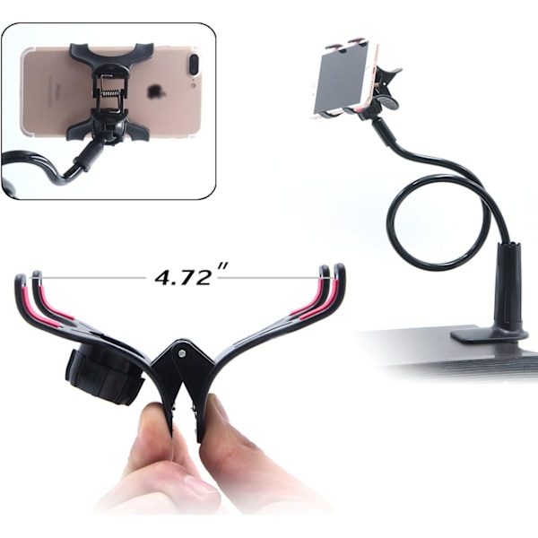 Mobiltelefonholder, Universell Lazy Bracket Mobiltelefonstativ, Fleksibel Svanenhals Lang Arm Klips (Svart) Svart