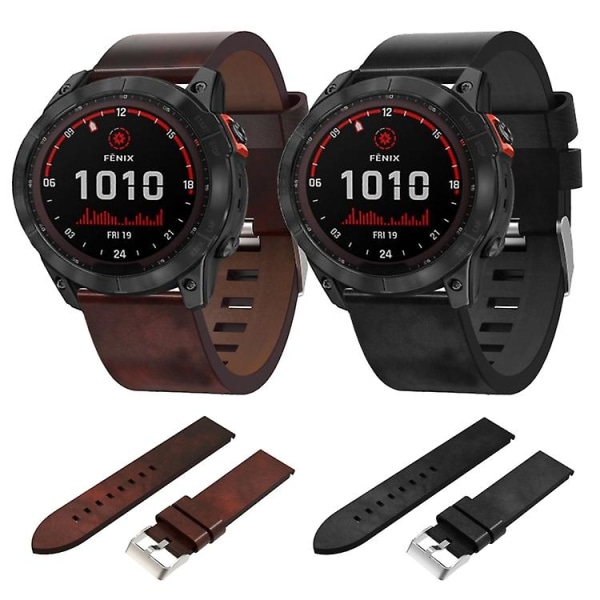 For Garmin Fenix 7x Solar 26mm Læder Stål Spænde Urrem BZU Black