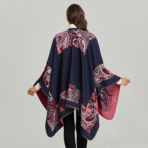 Oversized vinterteppe sjal kvinners koselige åpen front poncho