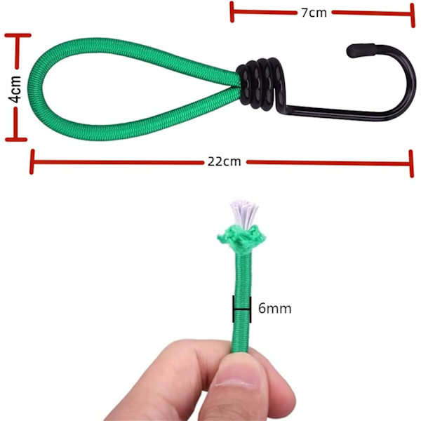 Bungee-rep med krokar - 8-pack min bungee-rep i gult och grönt