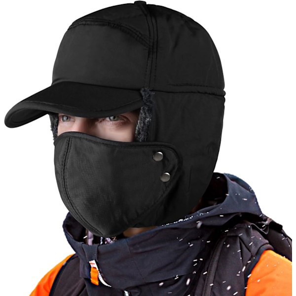 Vinter Trapper Aviator Hat, 3-i-1 Ushanka Rysk Mössa för Män, Ansiktsskydd