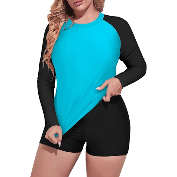 Kvinnors Plus Size 2-delad långärmad Rash Guard Baddräkt Simtröjor Topp UPF 50+