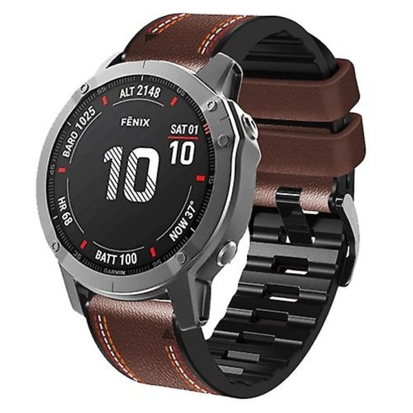 For Garmin Fenix 7x Tricolor Stitching Silikone Læder Rem SIV Coffee