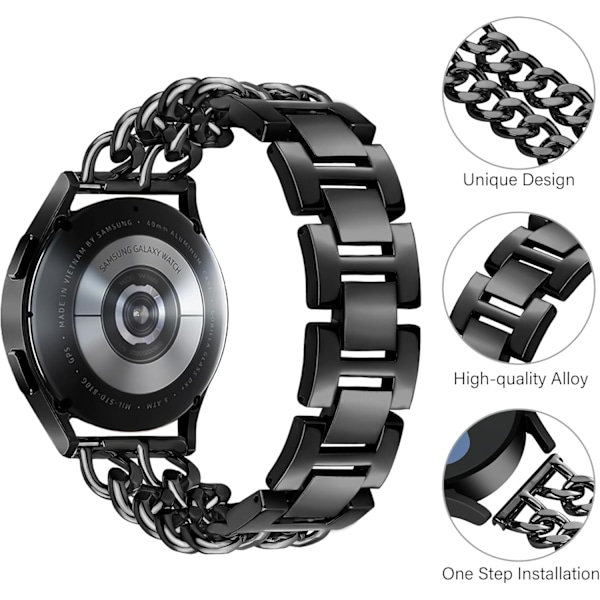 Kompatibel med Galaxy Watch 7 6 5 Pro 4 FE 40mm 44mm Armband, Kvinnor Dubbelkedja Metall 20mm Armband för Watch Armband 7 6 5 4 FE/5Pro/Watch 6 4