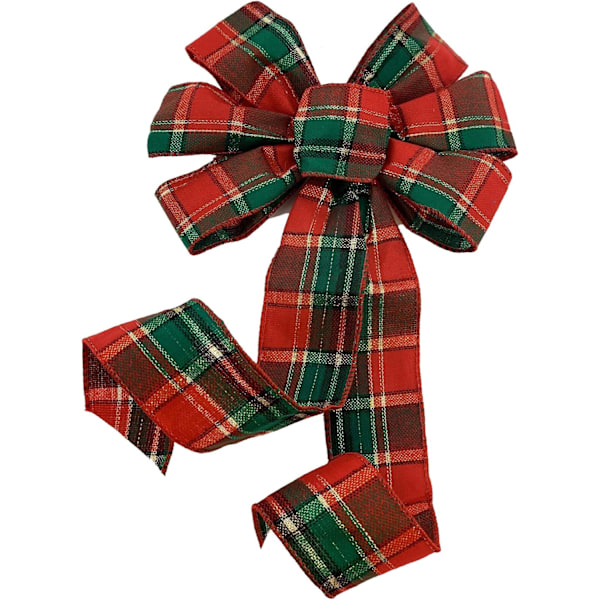 Grön röd rutig julbåge - 10\" bred, 18\" lång förbunden båge, tartan, dörr