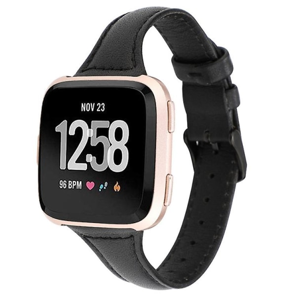 For Fitbit Versa Crazy Horse Texture Äkta Läder Klockarmband XGW Black