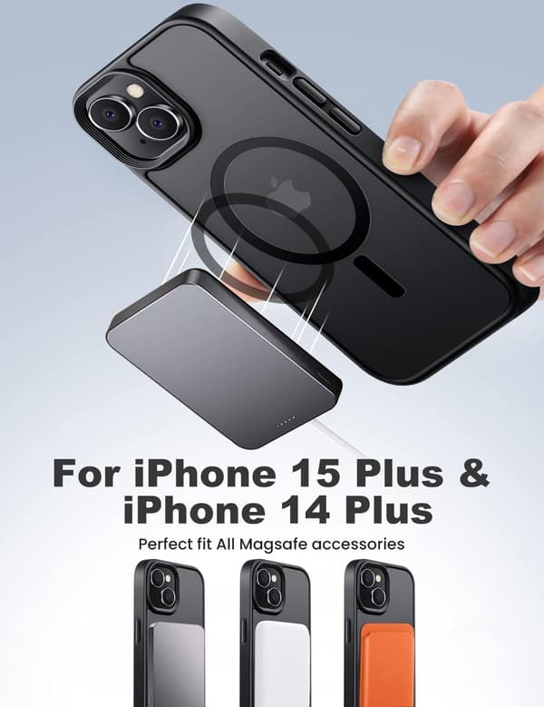 til iPhone 15 Plus og iPhone 14 Plus telefondeksel passer MagSafe 10FT fallbestandig matt hudfølelse bakdeksel til iPhone 15 Plus og iPhone 14 Plus