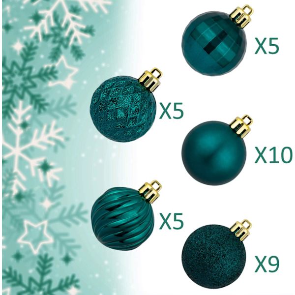 Mörk Teal Julgranskulor 34st 1,57-Tums Små Julgransdekorationer