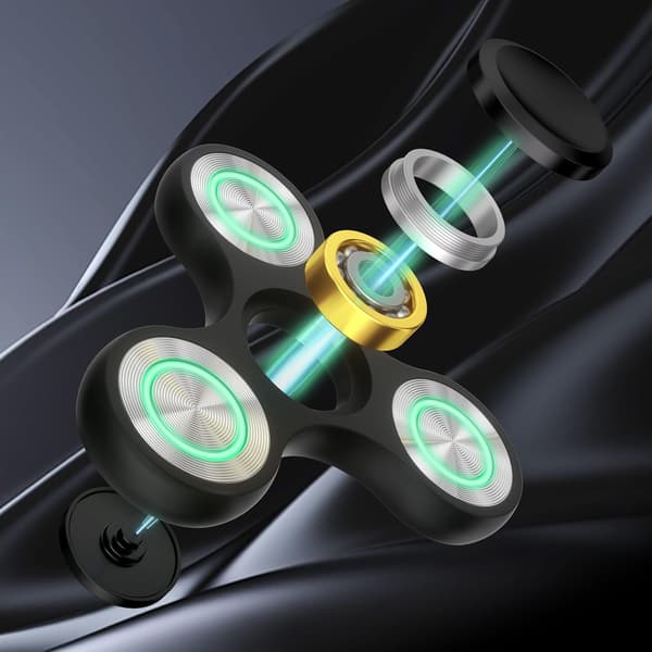 Metal Fidget Spinner - 4-8 Min Spin - Lysende & Fluorescerende - Stresslindring (Sort)
