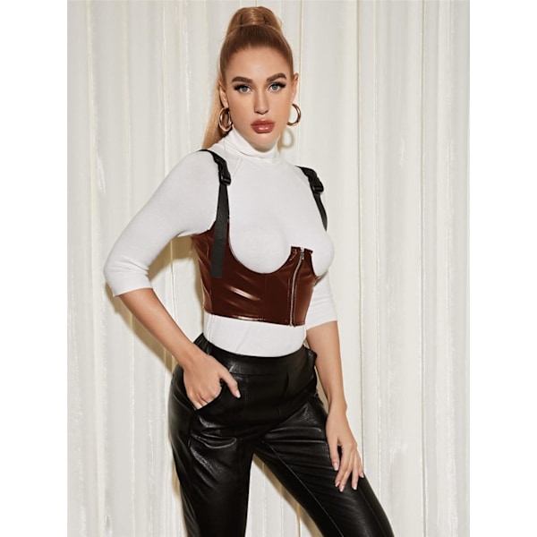 Kvinder PU Læder Bustier Crop Top Gotisk Punk Spænde Tank Top Camisole