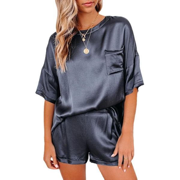 Satin 2-delars pyjamas set kortärmad pyjamas för kvinnor silkesmjuk nattkläder