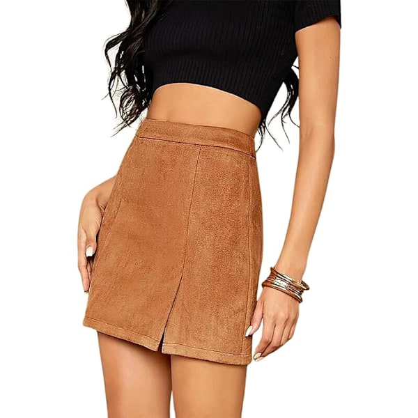 Kvinners Høy Midje Faux Suede Side Split Bodycon Kort Miniskjørt